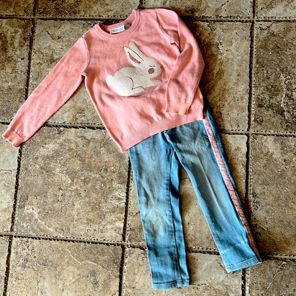 Children’s place outfit, cute bunny sweater with matching jeans